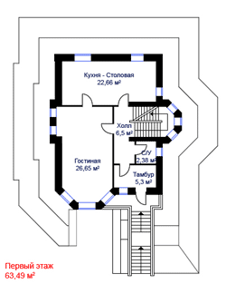 Первый этаж проекта КОТТЕДЖА АЯ 196-47
